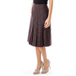 Faconnable Burgundy Wool Check A-Line Skirt